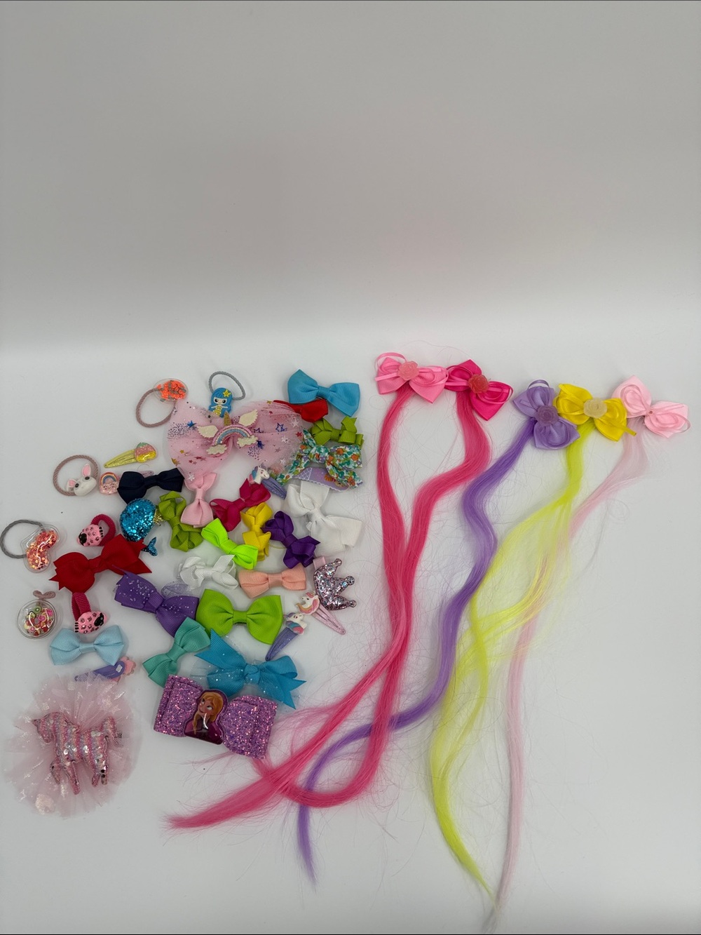 44 Kids Colorful Hair Bow & Clip Set - Pink, Purple, Yellow, Blue